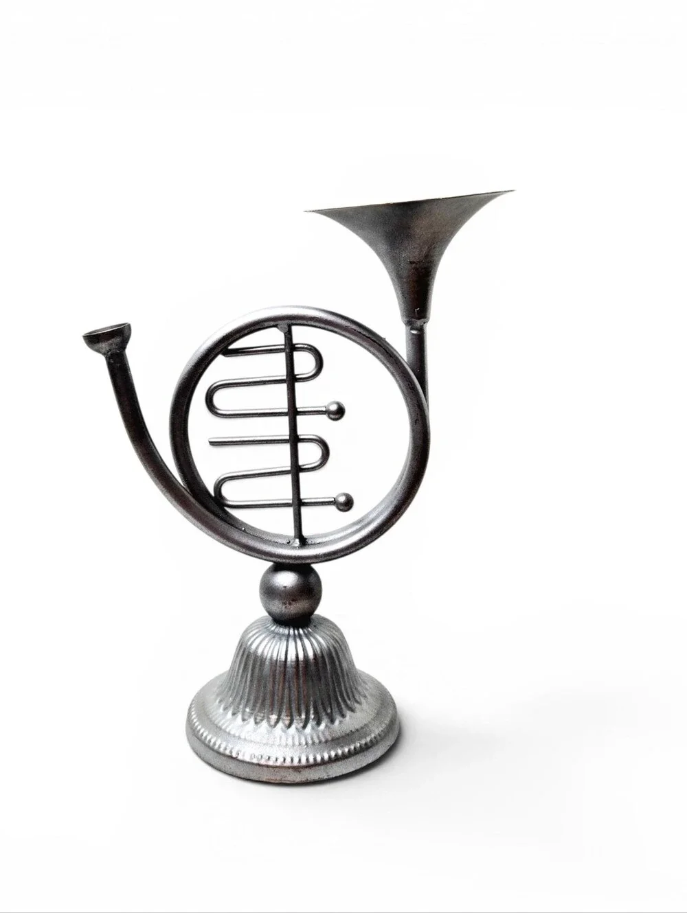 French Horn Candle Holder, Silver.